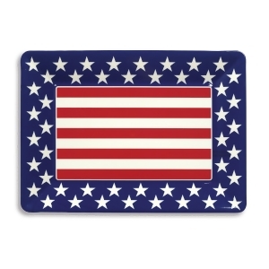 Club Pack of 12 Red White and Blue Patriotic Themed Plastic Serving Trays - All