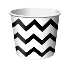 Club Pack of 144 Black and White Chevron Stripe Paper Party Treat Cups 8 oz. - All