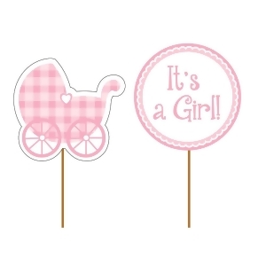 Club Pack of 144 Baby Pink It's a Girl Party Decorating Cupcake Dessert Topper Picks - All