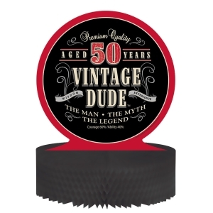 Club Pack 12 Black and Red Vintage Dude 50 Years Honeycomb Party Centerpiece 11.5 - All