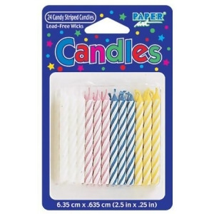 Club Pack of 24 Multi-Color Candy Striped Party Candles 2.5 - All