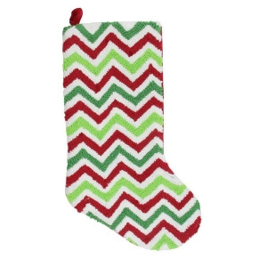 21 Plush Loop Knit and Velveteen Red White and Green Chevron Patterned Christmas Stocking - All