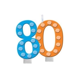 Club Pack of 12 Bright and Bold 80th Molded Numeral party candle with Balloons 3.5 - All