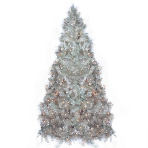 9' Pre-Lit Sparkling Silver Full Artificial Tinsel Christmas Tree Clear Lights - All