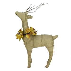 26.5 Rustic Burlap Reindeer Wearing Amber Leaves and Berries Decorative Standing Christmas Figure - All