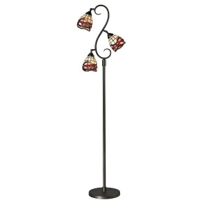 70 Dark Bronze and Red Fall River Hand Crafted Glass 3-Light Floor Lamp - All