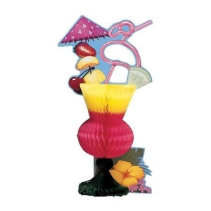 Club Pack of 12 Vibrant Red and Yellow Tropical Drink Honeycomb Party Centerpieces 13 - All