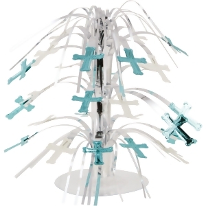 Club Pack of 12 Silver and Turquoise Blue Crosses Mini Cascade Centerpieces 8.5 - All