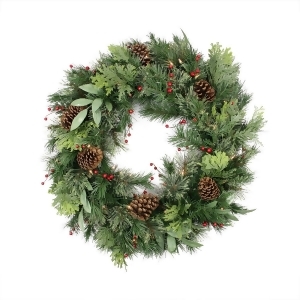 30 Pre-lit Pine Cone Berry Cedar and Pine Artificial Christmas Wreath Clear Lights - All