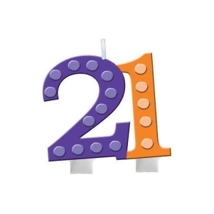 Club Pack of 12 Bright and Bold Purple and Orange Molded Numeral candle with Balloons 3.5 - All