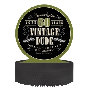 Club Pack 12 Black and Green Vintage Dude 60 Years Honeycomb Party Centerpiece 11.5 - All