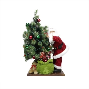 30 Battery Operated Lighted Led Santa Claus with Tree and Gift Bag Christmas Figure on Wooden Base - All