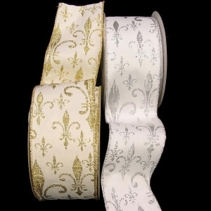 Cream Fleur De Lis Wired Fabric Craft Ribbon 6 x 20 Yards - All