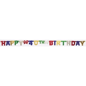Club Pack of 12 Small Happy 40th Birthday Multicolored Jointed Banners With Bows 75 - All