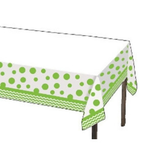 Club Pack of 12 Fresh Lime Green Chevron/Dots Disposable Plastic Banquet Party Tablecovers 9' - All