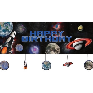 Pack of 6 Blue Space Blast Giant Flag Banners With Attached Hanging Planets and Spaceship 60 - All