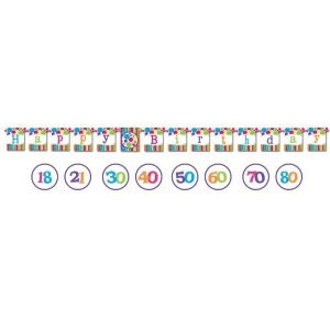 Club Pack of 12 Large Bright and Bold Happy Birthday Jointed Banners With Personalized Stickers 8' - All