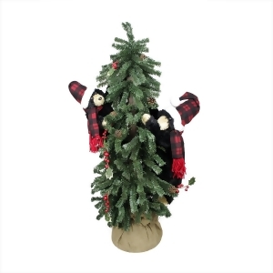 4' Country Rustic Artificial Alpine Christmas Tree in Burlap Sack with Black Bears Unlit - All