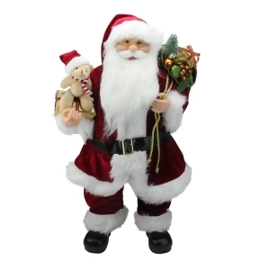 24 Traditional Standing Santa Claus Christmas Figure with Teddy Bear and Gift Bag - All