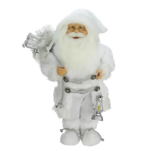 16 Elegant White Frost Standing Santa Claus Christmas Figure with Lantern - All
