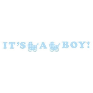 Pack of 6 Blue and White Die Cut Gingham It's A Boy Ribbon Baby Shower Hanging Banner - All