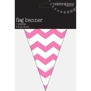 Club Pack of 24 Candy Pink and White Chevrons Hanging Party Flag Decoration Banner 9' - All
