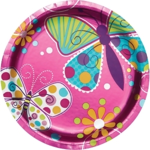 Club Pack of 96 Pink Butterfly Sparkle Paper Foil Luncheon Party Plates 7 - All