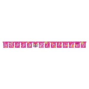 Club Pack of 12 Pink Butterfly Sparkle Happy Birthday Jointed Party Banners 8.75' - All
