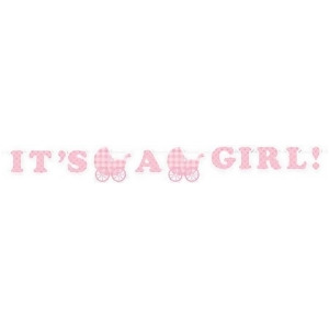 Pack of 6 Pink and White Die Cut Gingham It's A Girl Ribbon Baby Shower Hanging Banner - All