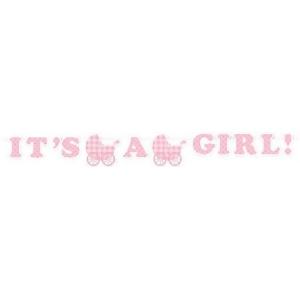 Pack of 6 Pink and White Die Cut Gingham It's A Girl Ribbon Baby Shower Hanging Banner - All