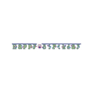 Club Pack of 12 Large Green Pink and Blue Owl Pal Birthday Jointed Banners With a Hanging Owl 5' - All