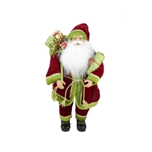 24 Grand Imperial Red Green and Gold Standing Santa Claus Christmas Figure with Gift Bag - All
