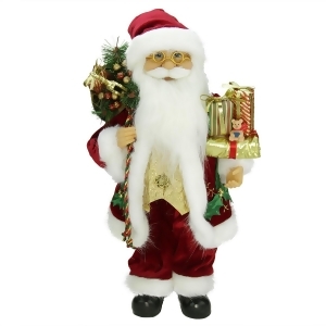 16 Traditional Holly Berry Standing Santa Claus Christmas Figure with Presents and Gift Bag - All