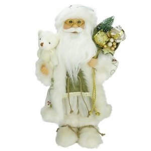 16 Graceful Standing Santa Claus Christmas Figure in Ivory with Teddy Bear - All