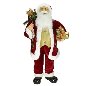 36 Traditional Holly Berry Standing Santa Claus Christmas Figure with Presents and Gift Bag - All