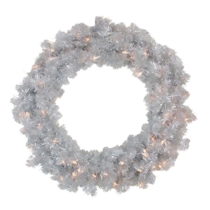 30 Pre-Lit Sparkling Silver Tinsel Artificial Christmas Wreath Clear Lights - All