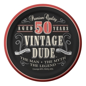 Club Pack of 96 Vintage Dude 50 Years Disposable Paper Party Lunch Plates 7 - All
