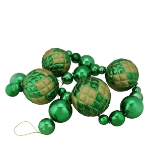 6' Oversized Shatterproof Shiny Green Christmas Ball Garland with Gold Glitter Accents - All