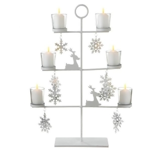 20.5 Snowy Winter White Reindeer and Snowflakes Votive Candle Holder Tree - All