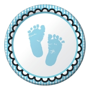 Club Pack of 96 Sweet Baby Feet Blue Disposable Paper Party Lunch Plates 7 - All