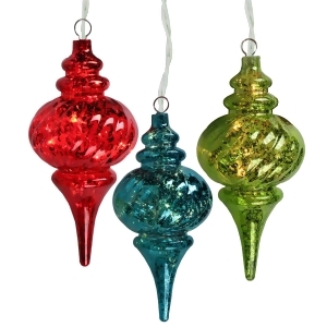 Set of 3 Lighted Multi-Color Mercury Glass Finish Finial Christmas Ornaments Clear Lights - All