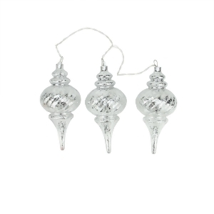 Set of 3 Lighted Silver Mercury Glass Finish Finial Christmas Ornaments Clear Lights - All