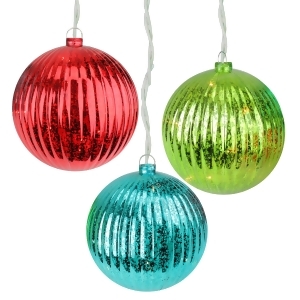 Set of 3 Lighted Multi-Color Mercury Glass Finish Ribbed Ball Christmas Ornaments Clear Lights - All