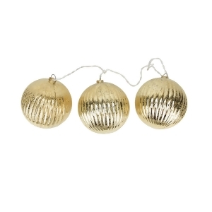 Set of 3 Lighted Gold Mercury Glass Finish Ribbed Ball Christmas Ornaments Clear Lights - All