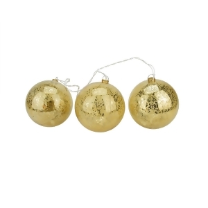 Set of 3 Lighted Gold Mercury Glass Finish Ball Christmas Ornaments Clear Lights - All