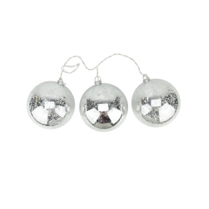 Set of 3 Lighted Silver Mercury Glass Finish Ball Christmas Ornaments Clear Lights - All