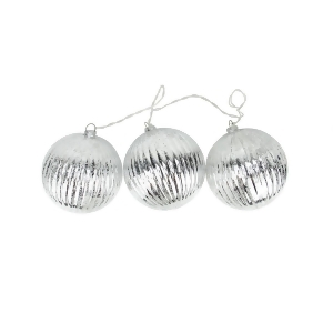 Set of 3 Lighted Silver Mercury Glass Finish Ribbed Ball Christmas Ornaments Clear Lights - All