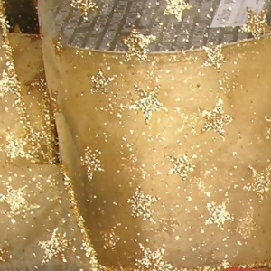 Sheer Metallic Gold Glitter Stars Wired Craft Ribbon 6 x 20 Yards - All