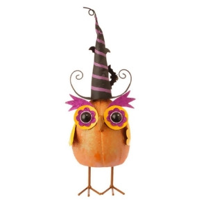15 Orange Glittered Bobble Owl with Witches Hat Halloween Decoration - All