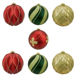 7Ct Matte and Glitter Red Gold and Green Earthy Shatterproof Ball Christmas Ornaments 6 150mm - All